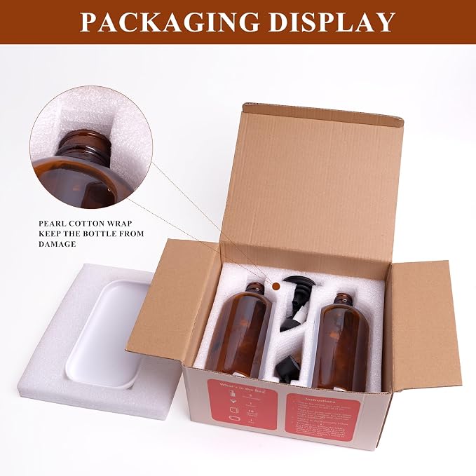 Amber Glass Soap Dispenser, 2 Pack Bathroom Kitchen Soap Dispenser Set - Image 4