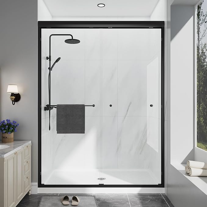 Double Sliding Shower Door, 1/4'' Clear SGCC Tempered Glass by EASYWORC