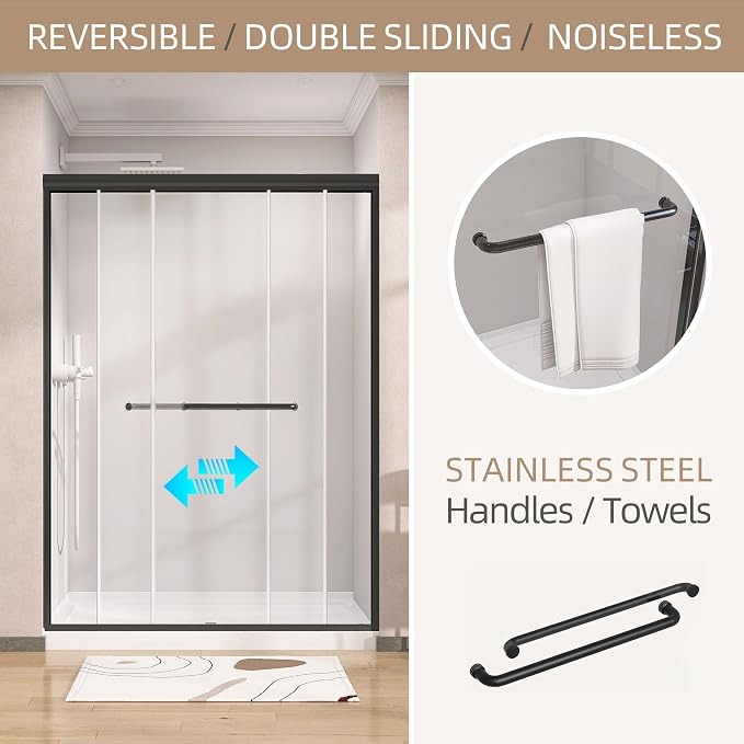 GETPRO Shower Door 44-48 in. W x 75 in. H Semi-Frameless Double Sliding Glass - Image 2