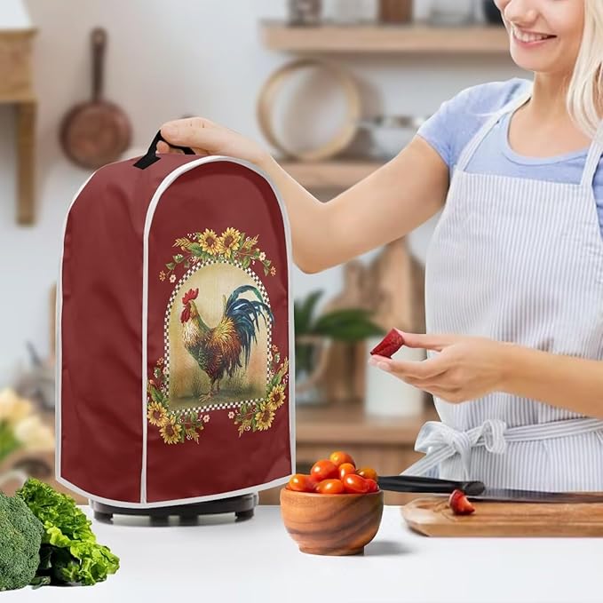 Sunflower Rooster Print Blender Dust Cover, Stand Mixer or Coffee Maker Appliance Cover, Anti Fingerprint Polyester Dust Proof Stain Resistant Blender Cover for Home Kitchen