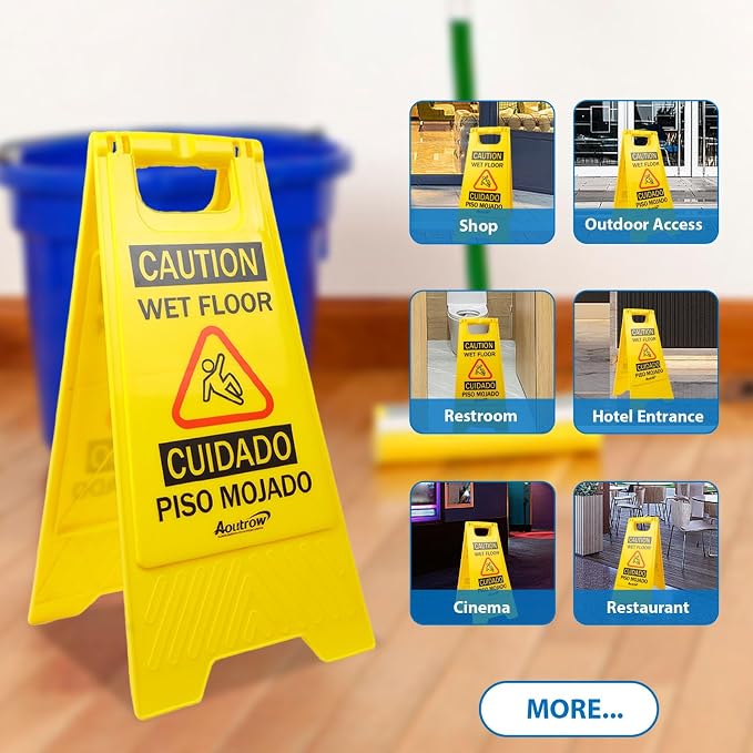 Caution Wet Floor Sign, Bilingual Foldable Safety Sign - Image 4