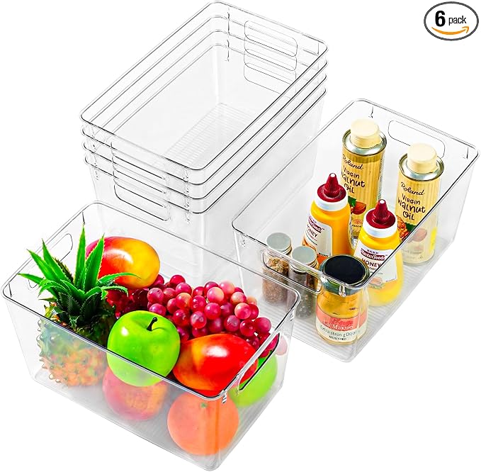 6 Pack Large Clear Plastic Storage Bins, Plastic Containers by Freebat