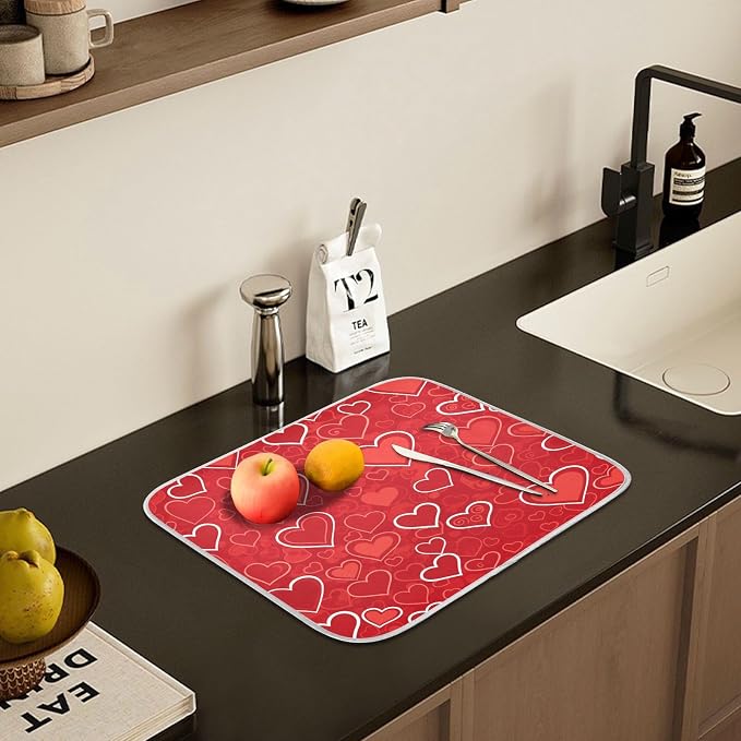 Red Hearts Cute Dish Drying Mat - Image 6
