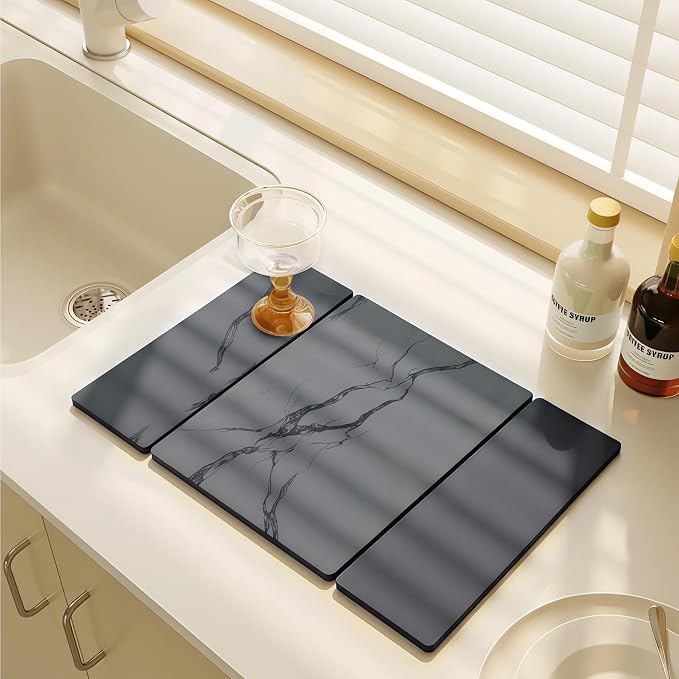 Large Stone Drying Mat for Kitchen Counter, Water-Absorbent Marble Diatomaceous - Image 2