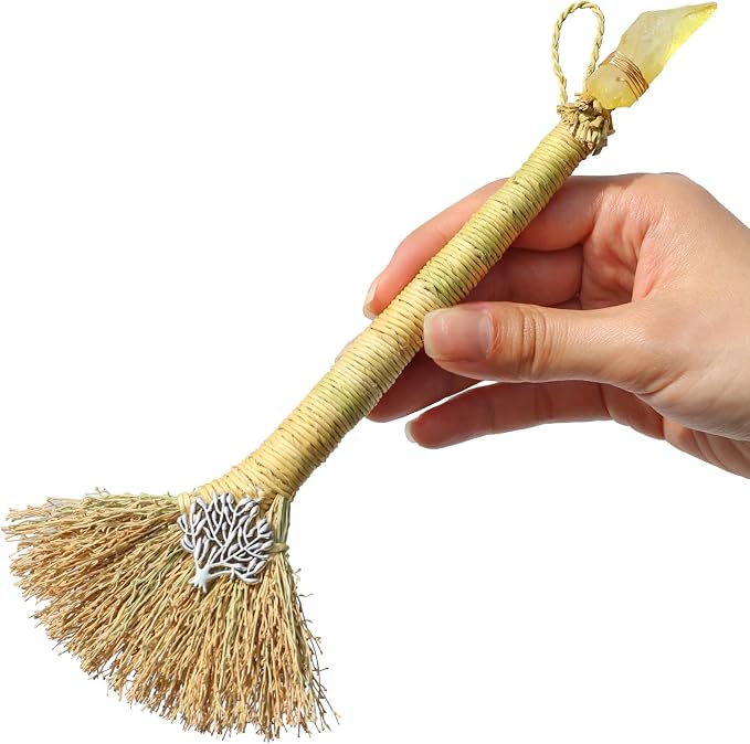 Witch Altar Mini Broom with Crystal and Tree of Life Decor by Amitofo