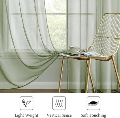 MIULEE 2 Panels Sage Green Sheer Curtains 96 inches Long Window Curtains Rod Pocket Elegant Window Voile Panels/Drapes/Treatment for Bedroom Living Room (54X96 Inches)