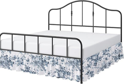 Cottington Lane Ruffled Bed Skirt King Size with Split Corner, Brushed Microfiber Hotel Quality Dust Ruffle, 24 Inch Drop Gathered Bedskirt, Soft, Stylish, Shrink & Fade Resistant, Blue Floral Bliss