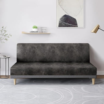 molasofa Leather Like Stretch Futon Slipcover Armless Futon Bed Sofa Cover Furniture Protector with Elastic Bottom, Soft and Washable Futon Cover for Sofa Bed Stay in Place（Medium，Khaki）