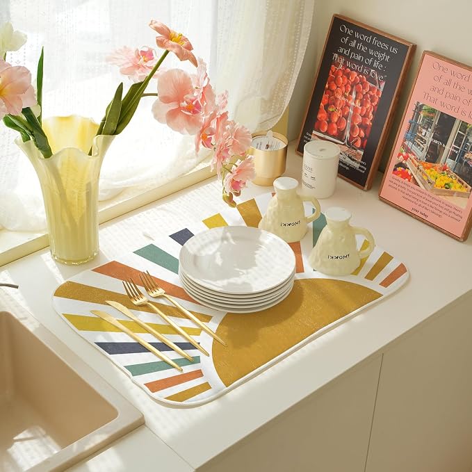 Summer Dish Drying Mats 18x24 Inch Rainbow Sun Stripes Yellow Sunshine - Image 6