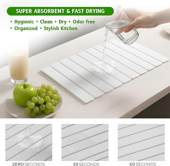 Stone Dish Drying Mat – Large 24×16 Quick Dry Stone Mat Kitchen, Diatomaceous - Image 6