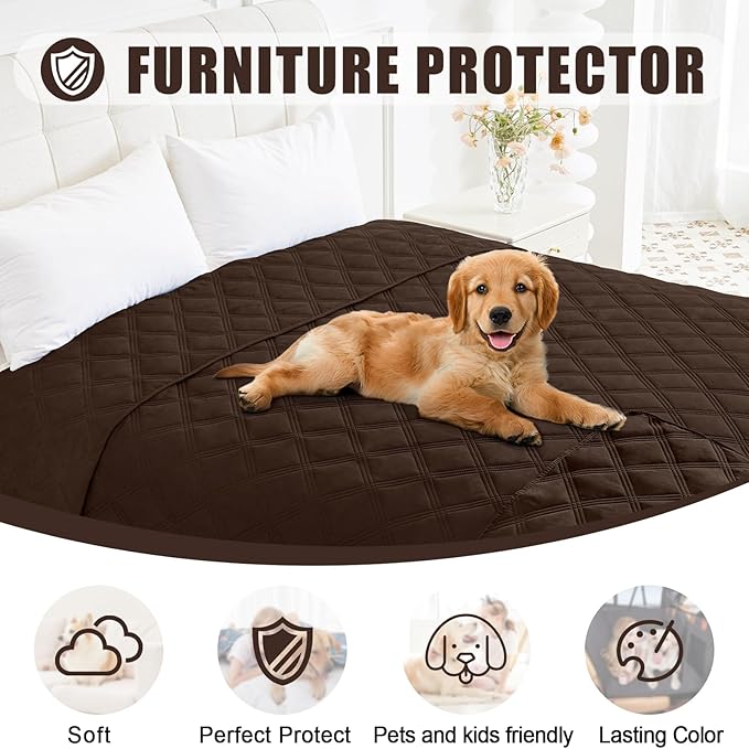 Smiry Waterproof Dog Bed Cover Blanket 68x82, Soft Reversible Pet Blanket, Washable Leakproof Cats Dogs Couch Cover for Sofa, Couch, Furniture, Lattice, Chocolate/Chocolate