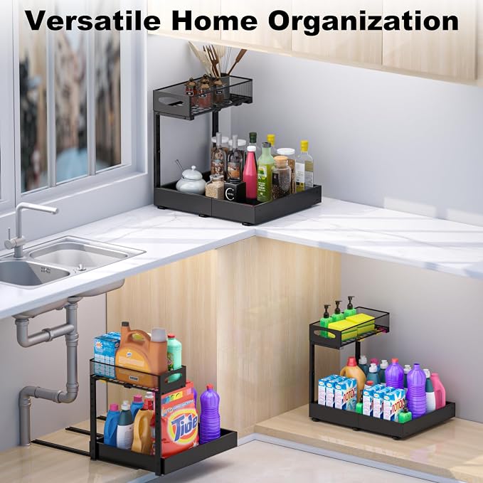 Housolution Under Sink Organizer, 2 Tier Metal Pull Out Under Sink Storage Rack - Image 7