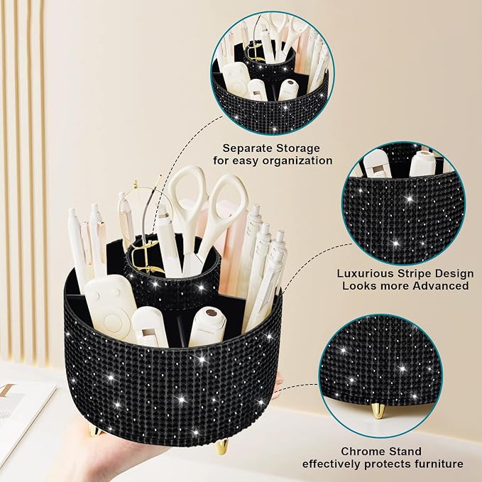 Diesisa Bling Diamond 360° Makeup Brush Holder Organizer, Rotating Makeup Brush - Image 4