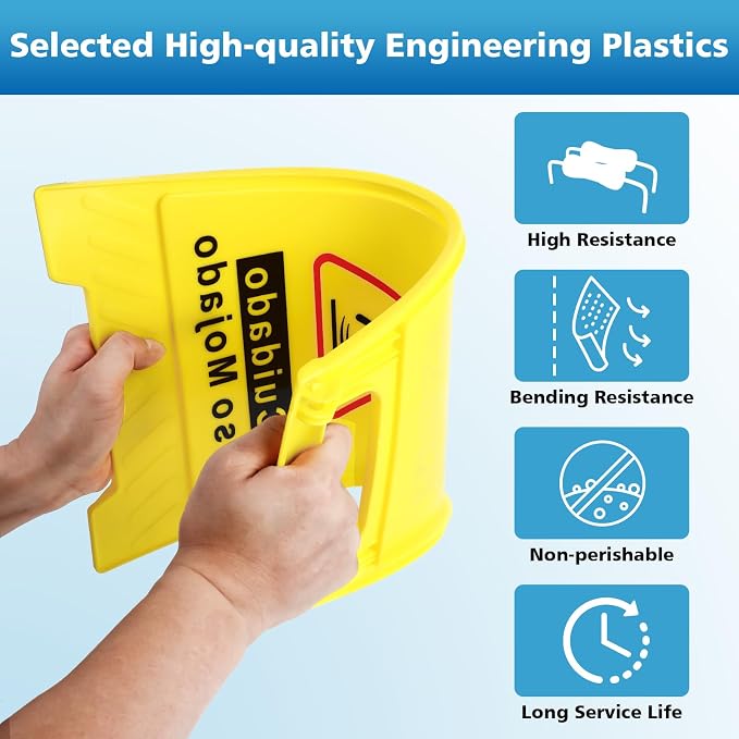 6-Pack Caution Wet Floor Sign, 17.5" Height, Bright Yellow Double-Sided Folding - Image 3