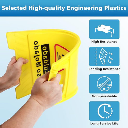 2-Pack Caution Wet Floor Sign, 17.5" Height, Bright Yellow Double-Sided Folding - Image 2