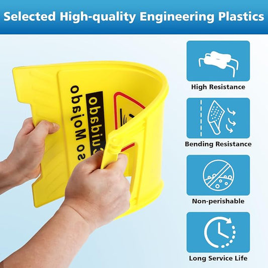 1-Pack Caution Wet Floor Sign, 17.5" Height, Bright Yellow Double-Sided Folding - Image 2