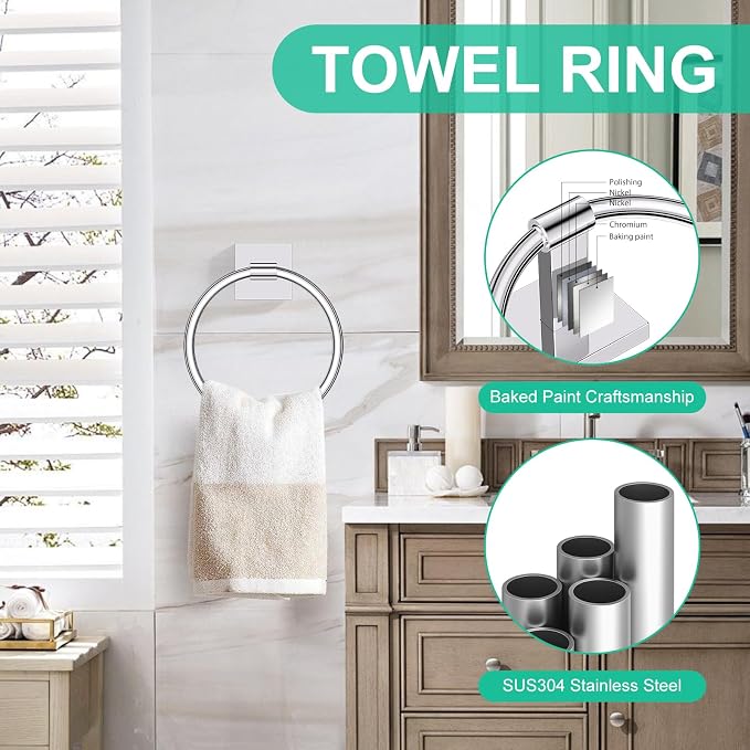 10 Pieces Polished Chrome Towel Bar Set, Double Dase Toilet Paper Holder - Image 3
