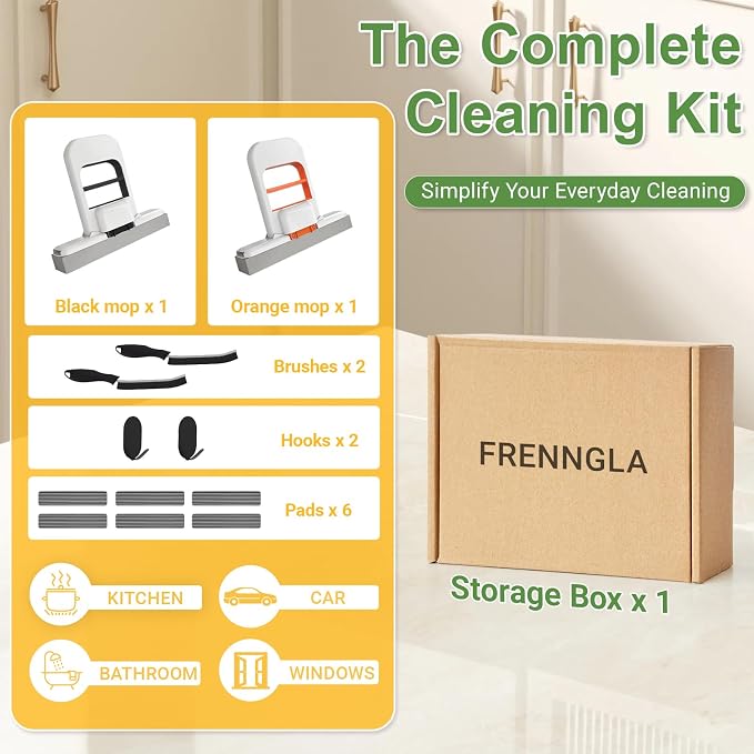 Mini Mop and Cleaning Brush Set, Foldable Self-Squeeze Sponge Mini Mop & Hard - Image 8