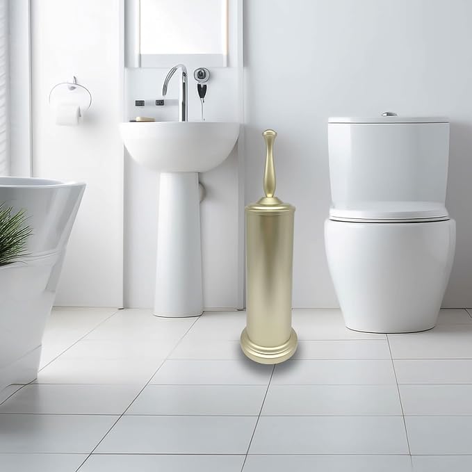 Satin Matte Soft Gold Toilet Bowl Brush - Image 8