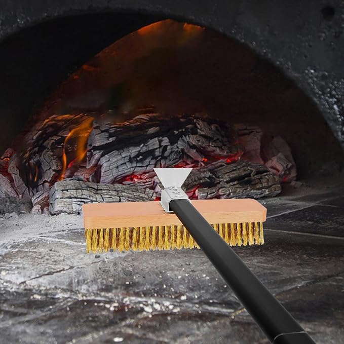 Large Pizza Oven Brush with Scraper, 10.7" Length Brass Bristles Grill Brush - Image 7