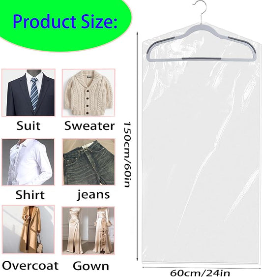 15 Pack Plastic Clear Clothes Covers, Dry Cleaners Bags Hanging Clothing Covers - Image 2
