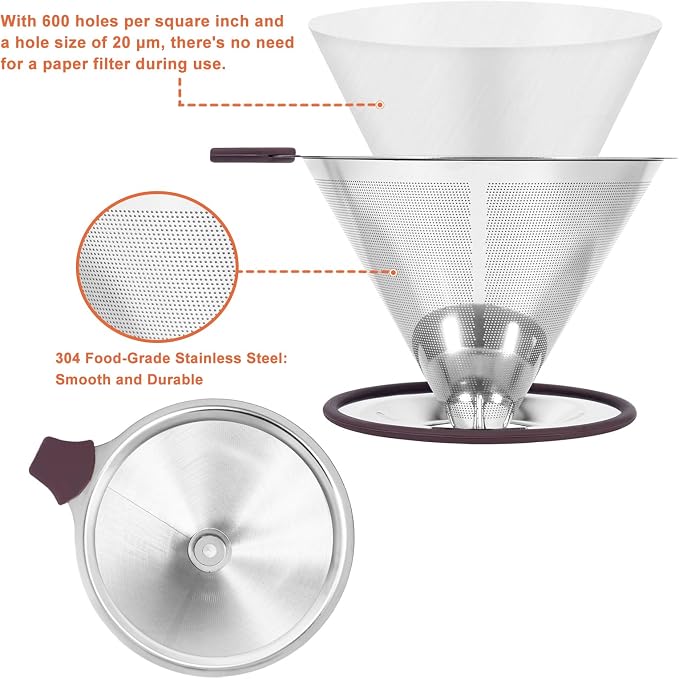 Pour Over Coffee Dripper, Paperless Pour Over Coffee filter, Stainless Steel - Image 3