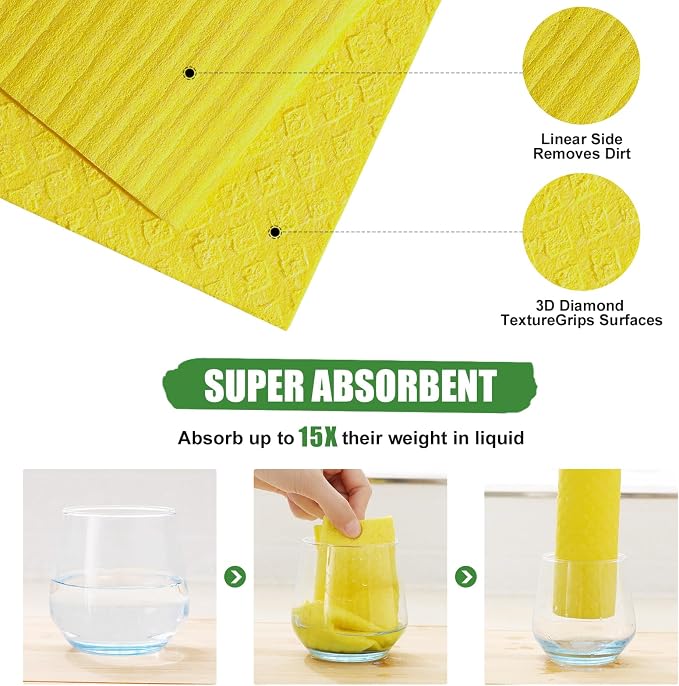 Homaxy Swedish Dishcloths for Kitchen, 15 Pack Reusable and Washable Cellulose - Image 2