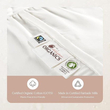 100% Cotton Organic Mattress Pad - Luxury Quilted Mattress Topper Protector Plush & Breathable Machine Washable Design - Fairtrade & GOTS Certified Premium 400GSM Thick with Deep Pocket (Queen)