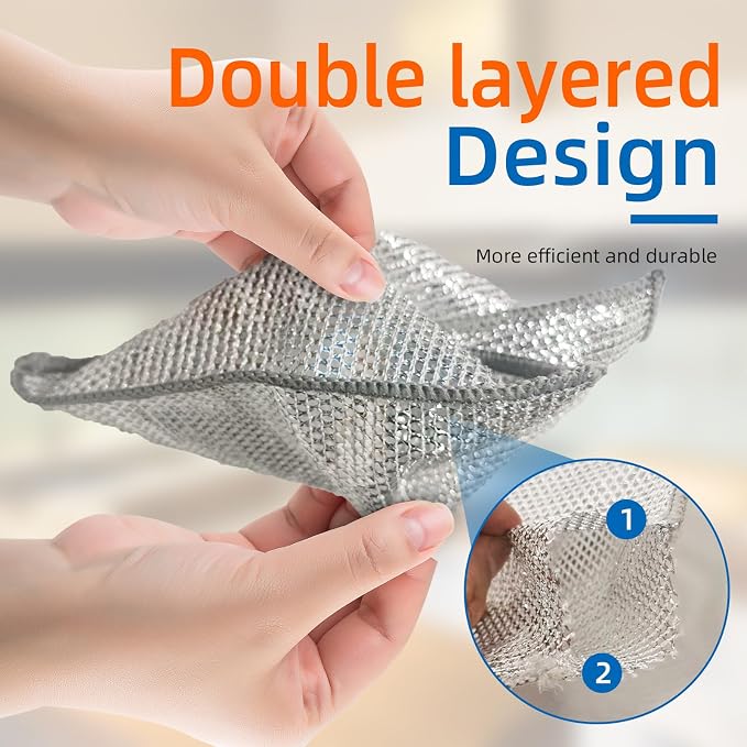 Large Size Non Scratch Steel Wire Dishwashing Rags and Steel Scrubber, - Image 6