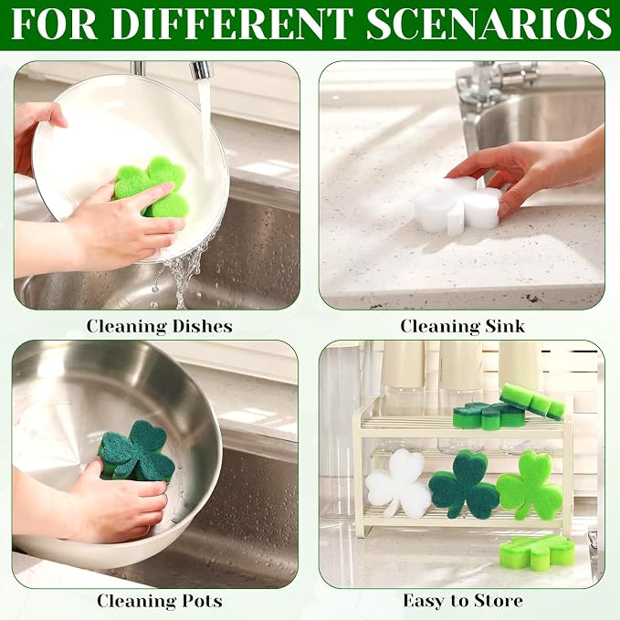Tioncy 12 Pack St. Patrick's Day Kitchen Sponges Bulk Dual Sided Scrubber - Image 3