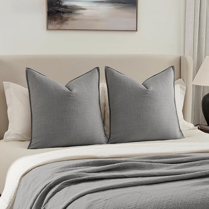 MIULEE Decorative Euro Sham Pillow Covers 24x24, 2 Pack Large Boho Farmhouse Neutral Throw Pillows for Bed, Thick Textured Modern Linen Cushion Cases Couch Sofa Living Room Home Decor, Grey