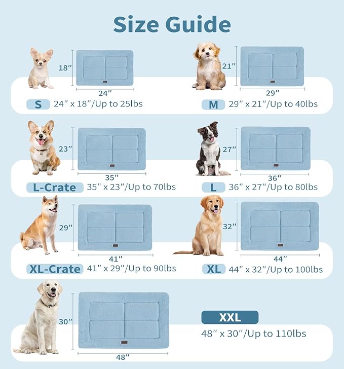 MADE 4 PETS Dog Crate Pad Bed for Medium Large Dogs, Washable & Reversible, Anti-Slip Kennel Mat for Cozy Sleeping, Soft Fluffy Dog Bed for Indoor & Outdoor Use, 35"x23", Blue