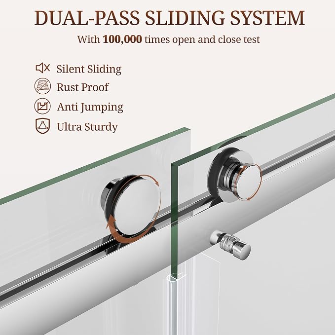 68-73" W x 80" H Frameless Shower Door, Double Sliding Glass Shower Door - Image 5