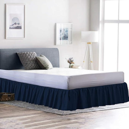 Ruffled Bed Skirt (Olympic Queen, Navy Blue) 18 Inch Drop Dust Ruffle with Platform, 100% Cotton 600 Thread Count Fabric, Gathered Styling, Available in All Bed Sizes and 23 Colors - Bedskirt