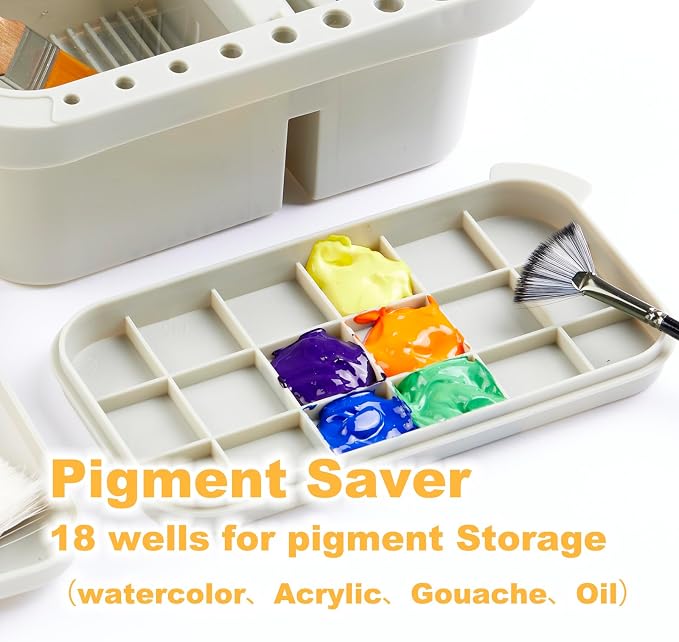 SEVENY Paint Brush Basin with Palette, Painting Art Supply Storage Organizer - Image 2