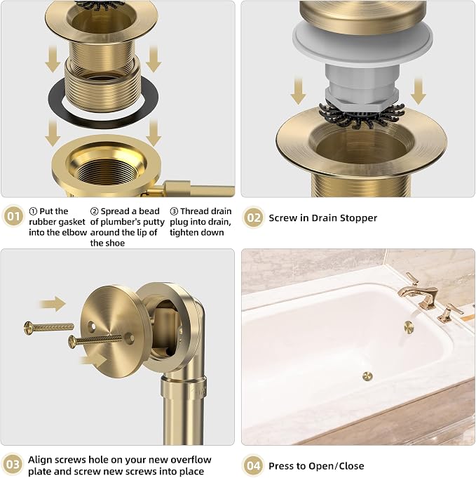 Brushed Gold Tub Drain Kit - Image 6