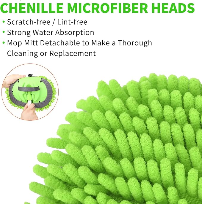 62'' Car Wash Brush with Long Handle Chenille Microfiber Car Wash Mop Mitt Kit - Image 4
