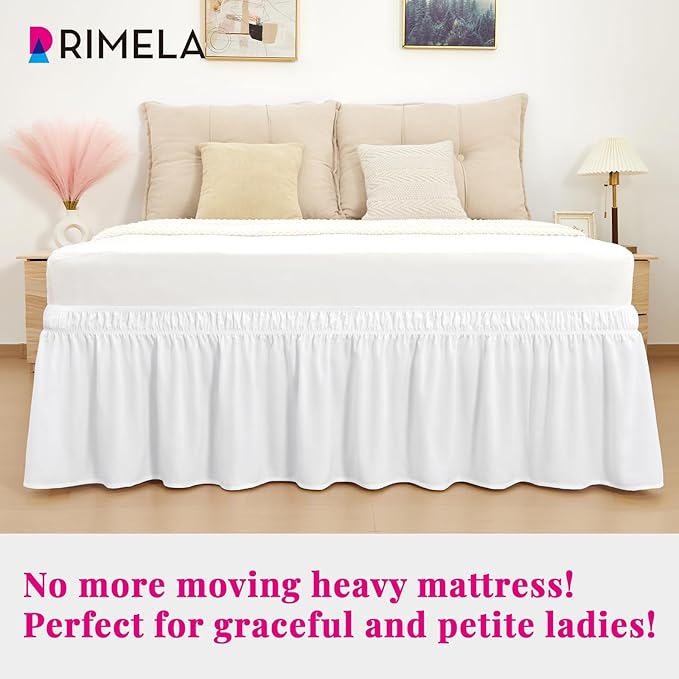 RIMELA Bed Skirt Queen Size Moon White 15 Inch Drop, Wrap Around Elastic Bedskirt, Dust Ruffle for Adjustable Bed Base Soft Durable Fabric Machine Washable Easy to Install Bed Skirts