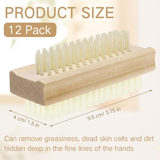 Patelai 12 Pack Wooden Nail Brush Bulk Two-sided Hand Fingernail Brush Non-slip - Image 2