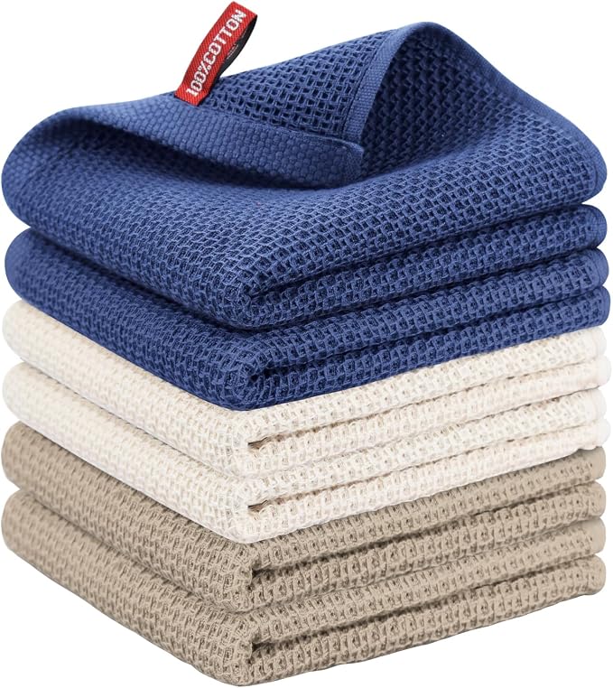 Nialnant 6 Pack Kitchen Towels, Large 100% Cotton Hand Towels, Absorbent Dish by Nialnant