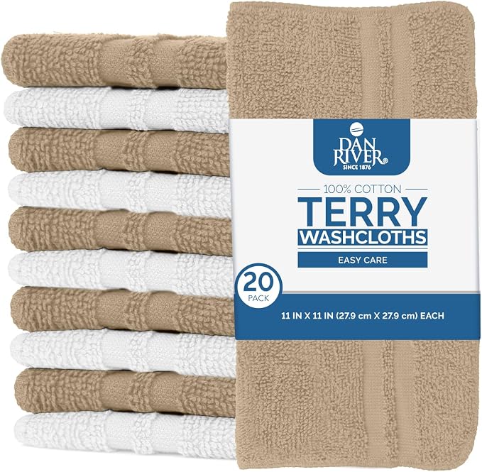 DAN RIVER 100% Cotton Washcloths 20 Pack Premium Quality Face and Body Cloth - Image 2