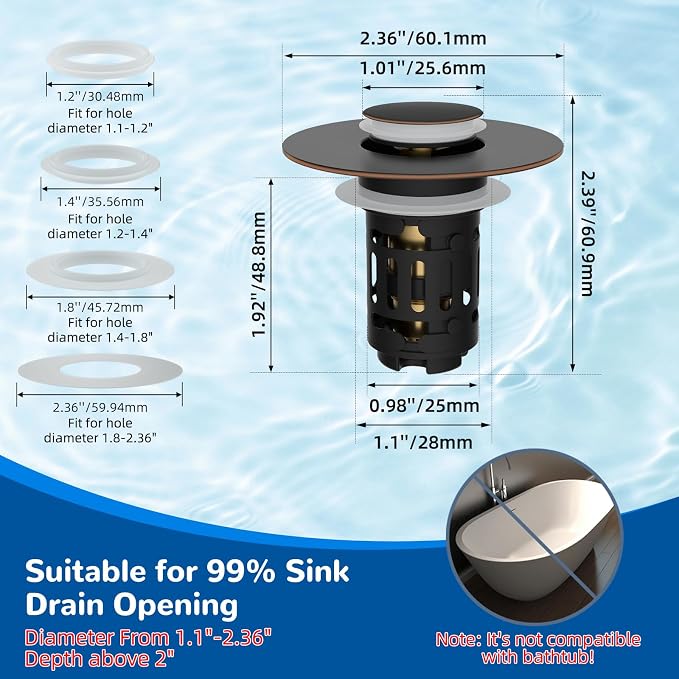 Hibbent 3 Pack Upgraded 3 in 1 Bathroom Sink Drain Strainer, Universal Pop Up - Image 7