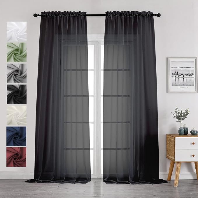 Chyhomenyc 2 Panels Solid Color Sheer Window Curtains 108 Inches Long, Elegant by Chyhomenyc