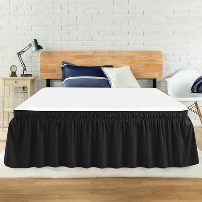 King Bed Skirt, Elastic Wrap Around Bed Skirt King Size, Bed Skirts for Adjustable Bed, Easy Fit with 18" Drop Length Tailored Drop Dust Ruffle (Black)