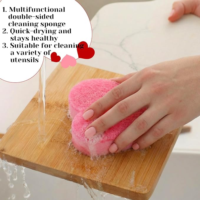 Tioncy 12 Pack Pink Heart Kitchen Sponges Bulk Dual Sided Valentine Scrubber - Image 4