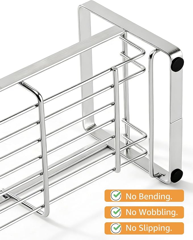 HULISEN Large Sponge Holder, 304 Stainless Steel Kitchen Soap Dispenser Caddy - Image 5