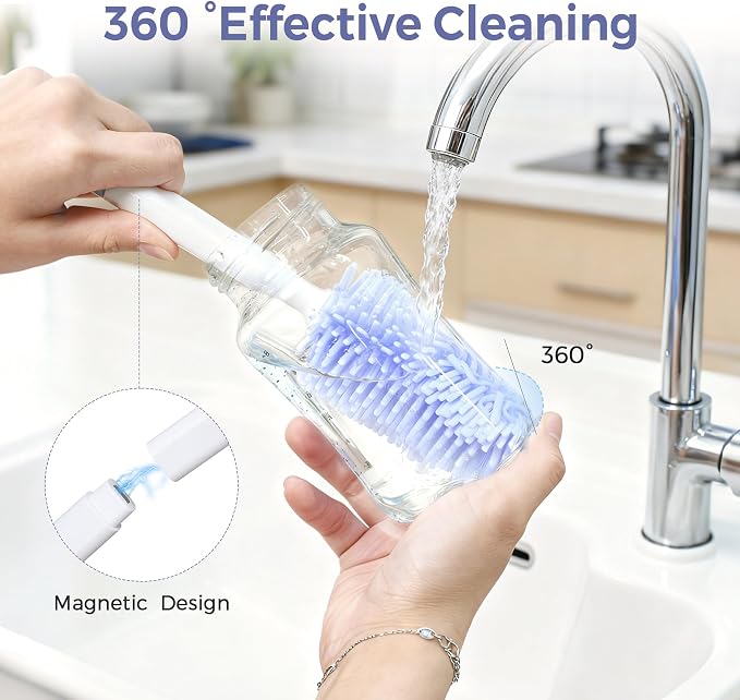Baby Bottle Brush Set, 8 in 1 Magnetic Design Cleaner Bottle Brush Kit - Image 3