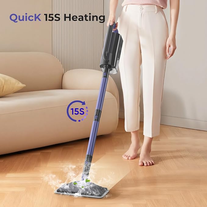 Steam Mop, Steam Cleaner with Large-Capacity Water Tank, 2 Washable Pads - Image 2