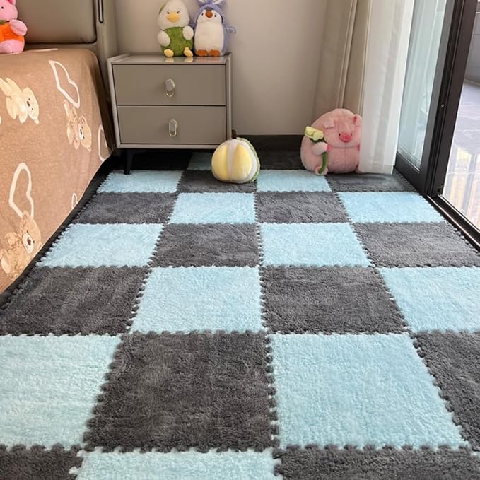 12Pcs Interlocking Carpet Tiles, Fluffy Play Mat Floor Tiles Thick Padded by Unknown