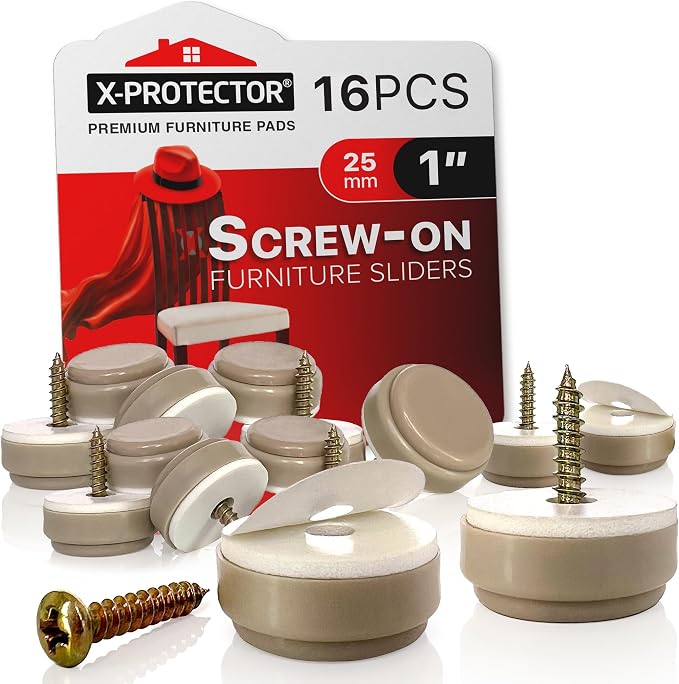 Chair Glides X-PROTECTOR – 16 PCS 1" Furniture Glides – Screw-On Chair Sliders by X-Protector